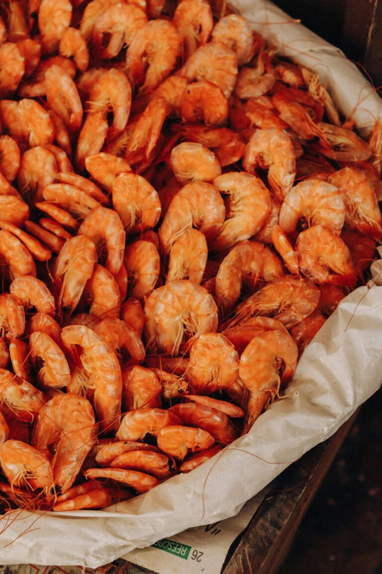 The Gulf Blogs Close-up of vibrant shrimp on display at a market in Belém, Brazil.